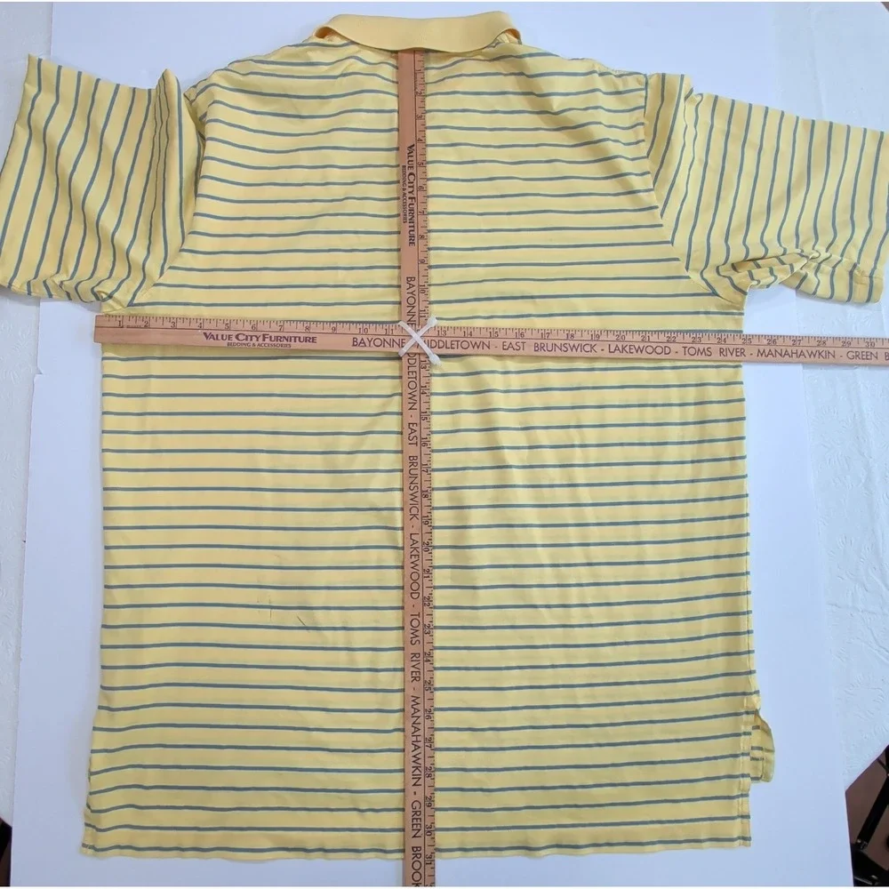 Ralph Lauren Polo Golf Shirt Men's XL Yellow Blue Striped Cotton Performance